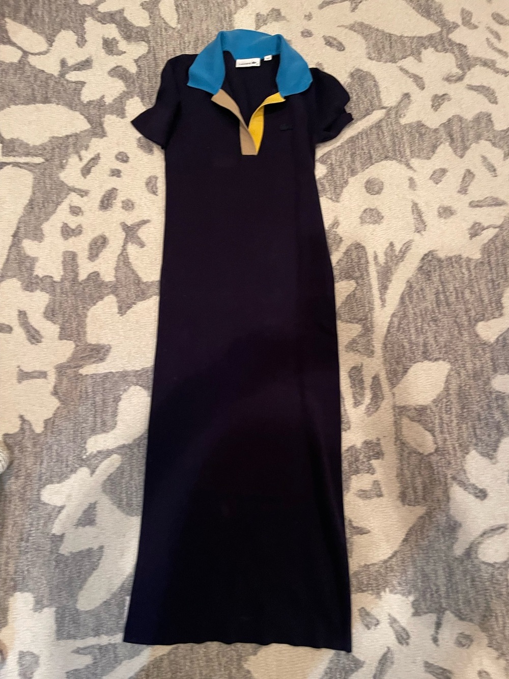 Lacoste Navy Polo Maxi with Turquoise Collar and Yellow/Tan Placket